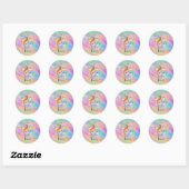 Sticker Rond Fille mignonne rose violet Bleu Forêt Animation (Feuille)