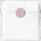 Sticker Rond Fille mignonne rose violet Bleu Forêt Animation (Sac)