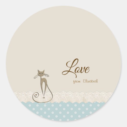 Sticker Rond Fille Moderne ,Points,Chat Pailleté Faux Or (Devant)