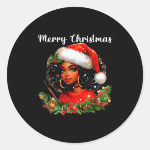 Sticker Rond Fille noire africaine drôle de Noël américain Mela
