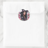 Sticker Rond Fille noire Bubblegum sorcière rose-o-ween (Sac)