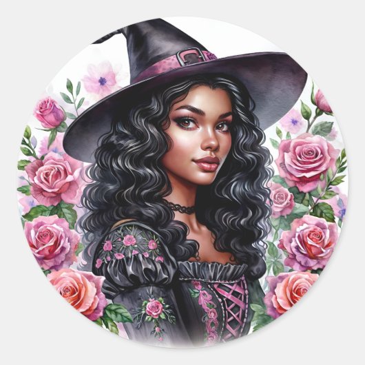 Sticker Rond Fille noire Bubblegum sorcière rose-o-ween (Devant)