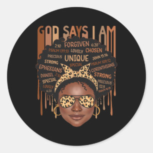 Sticker Rond Fille noire Dieu dit que je suis noire Histoire de