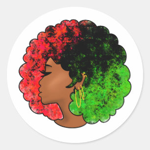Sticker Rond Fille noire panafricaine femme rouge vert fierté a