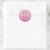 Sticker Rond Fille Ombre rose violet Parties scintillant Nom du (Sac)