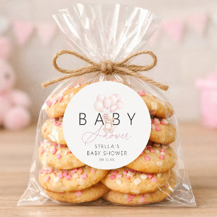 Sticker Rond Fille ours en peluche ballons Baby Shower