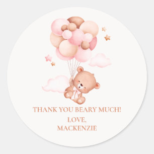 Sticker Rond Fille Ourson Rose à peine attendre Baby Shower