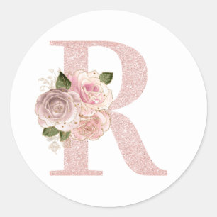 Sticker Rond Fille Pale Rose Parties scintillant or Floral R Mo