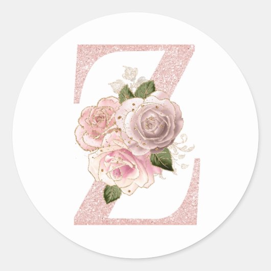 Sticker Rond Fille Pale Rose Parties scintillant or Floral Z Mo (Devant)