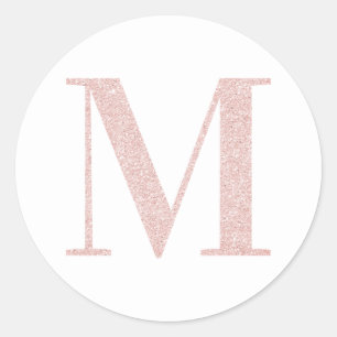 Sticker Rond Fille Pale Rose Parties scintillant or Monogramme 