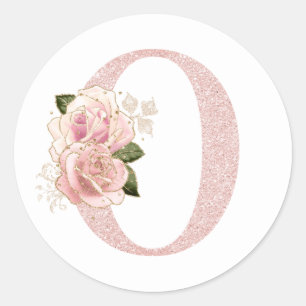 Sticker Rond Fille Pale Rose Parties scintillant or Monogramme 