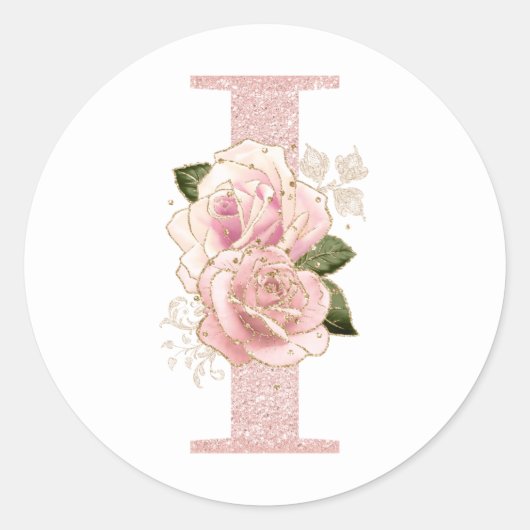 Sticker Rond Fille Pale Rose Parties scintillant or Monogramme  (Devant)