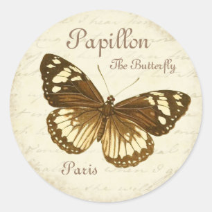 Sticker Rond Fille papillon vintage et belle autocollante