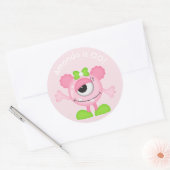 Sticker Rond Fille Petit Monster thème fête d'anniversaire (Enveloppe)