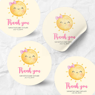 Sticker Rond Fille Petit Rayon de Soleil Baby Shower