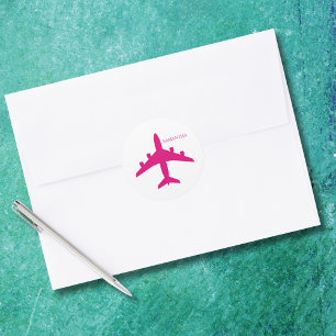 Sticker Rond Fille Pilote d'Avion Rose Mignonne Personnalisé