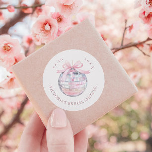 Sticker Rond Fille Pink Disco Ball Élégante Fête des mariées