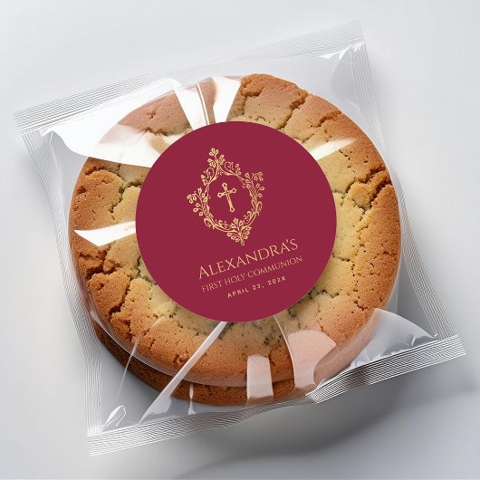 Sticker Rond Fille Première Communion Bourgogne Gold Crest Reli