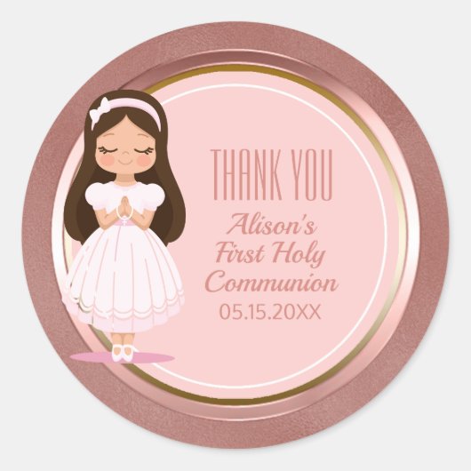 Sticker Rond Fille première communion rose Rose Enveloppe Phoqu (Devant)