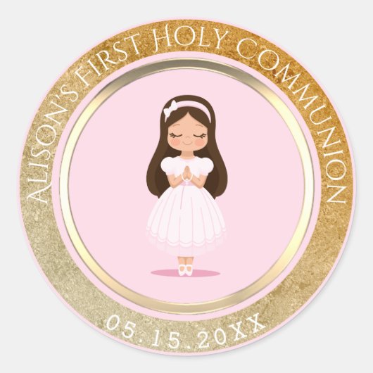 Sticker Rond Fille Première Sainte Communion Or rose (Devant)
