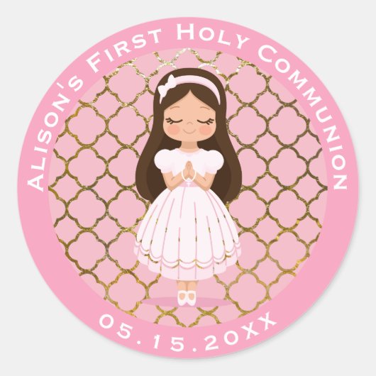 Sticker Rond Fille Première Sainte Communion Or rose (Devant)