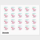 Sticker Rond Fille princesse Dinosaur rose et Turquoise fête d' (Feuille)