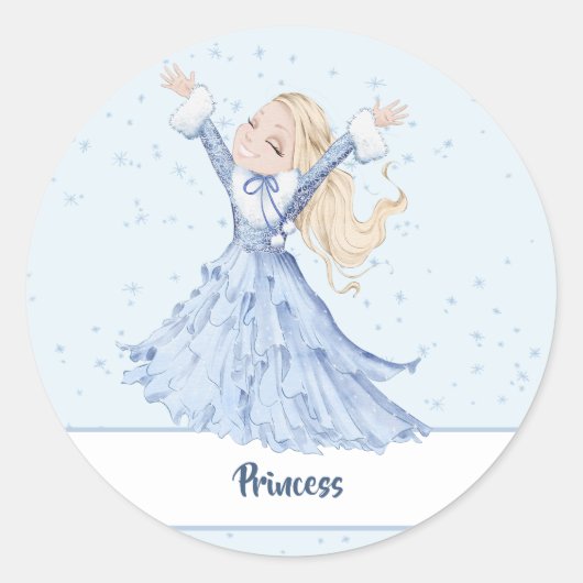 Sticker Rond Fille Princesse Enchantée Snowflakes (Devant)