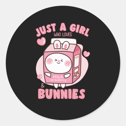 STICKER ROND FILLE QUI ADORE LE LAIT FRAPPÉ BUNNIES (Devant)