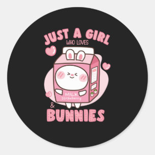 STICKER ROND FILLE QUI ADORE LE LAIT FRAPPÉ BUNNIES