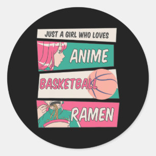 Sticker Rond Fille Qui Aime Le Basketball Anime Et Ramen Kawaii