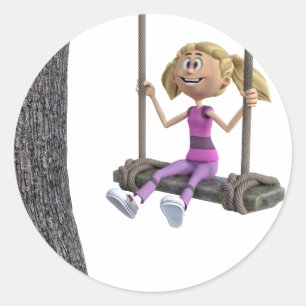 Sticker Rond Fille qui tourne sur une corde