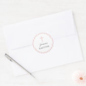 Sticker Rond Fille rayée rose et blanc baptême (Enveloppe)