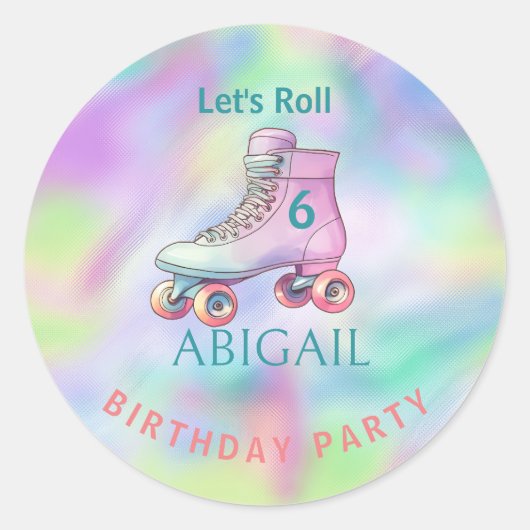 Sticker Rond Fille Roller Patinage fête d'anniversaire (Devant)