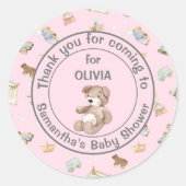 Sticker Rond Fille rose Baby shower Faveur, Merci (Devant)
