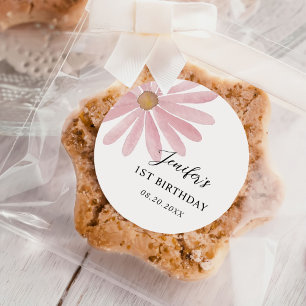 Sticker Rond Fille rose Daisy Première fête d'anniversaire