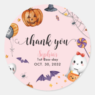 Sticker Rond Fille rose Éffrayant Halloween Anniversaire Merci