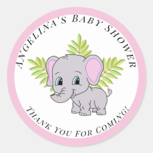 Sticker Rond Fille rose Eléphant mignon Baby shower