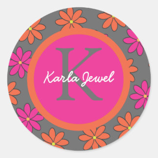 Sticker Rond Fille rose et orange Fleurs