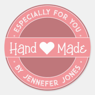 Sticker Rond Fille Rose Fait À La Main Avec Amour, Particulière