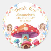 Sticker Rond Fille rose Floral Fée Anniversaire Merci (Devant)