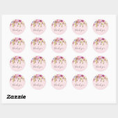 Sticker Rond Fille rose florale baby shower merci pour (Feuille)