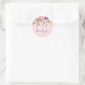Sticker Rond Fille rose florale baby shower merci pour (Sac)