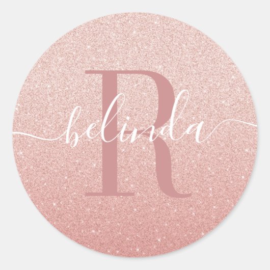 Sticker Rond Fille Rose Gold Blush Pink Monogramme Nom (Devant)