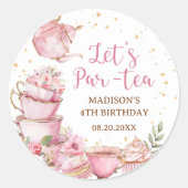 Sticker Rond Fille Rose & Gold Floral Tea Party Anniversaire (Devant)