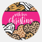 Sticker Rond Fille Rose Joueuse Coeurs Posters de animaux Nom (Devant)