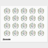 Sticker Rond Fille Rose Or Floral Baby Elephant Vert (Feuille)