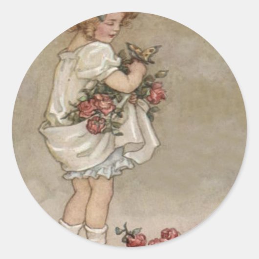 Sticker Rond Fille Rose Papillon Anniversaire (Devant)