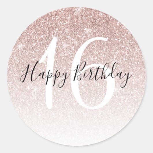 Sticker Rond Fille Rose Parties scintillant or Blush Sweet 16 A (Devant)