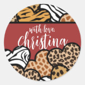 Sticker Rond Fille Rouge Joueuse Coeurs Posters de animaux Nom (Devant)