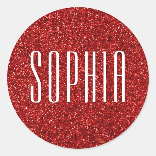 Sticker Rond Fille Rouge Nom de la Parties scintillant mignonne (Devant)